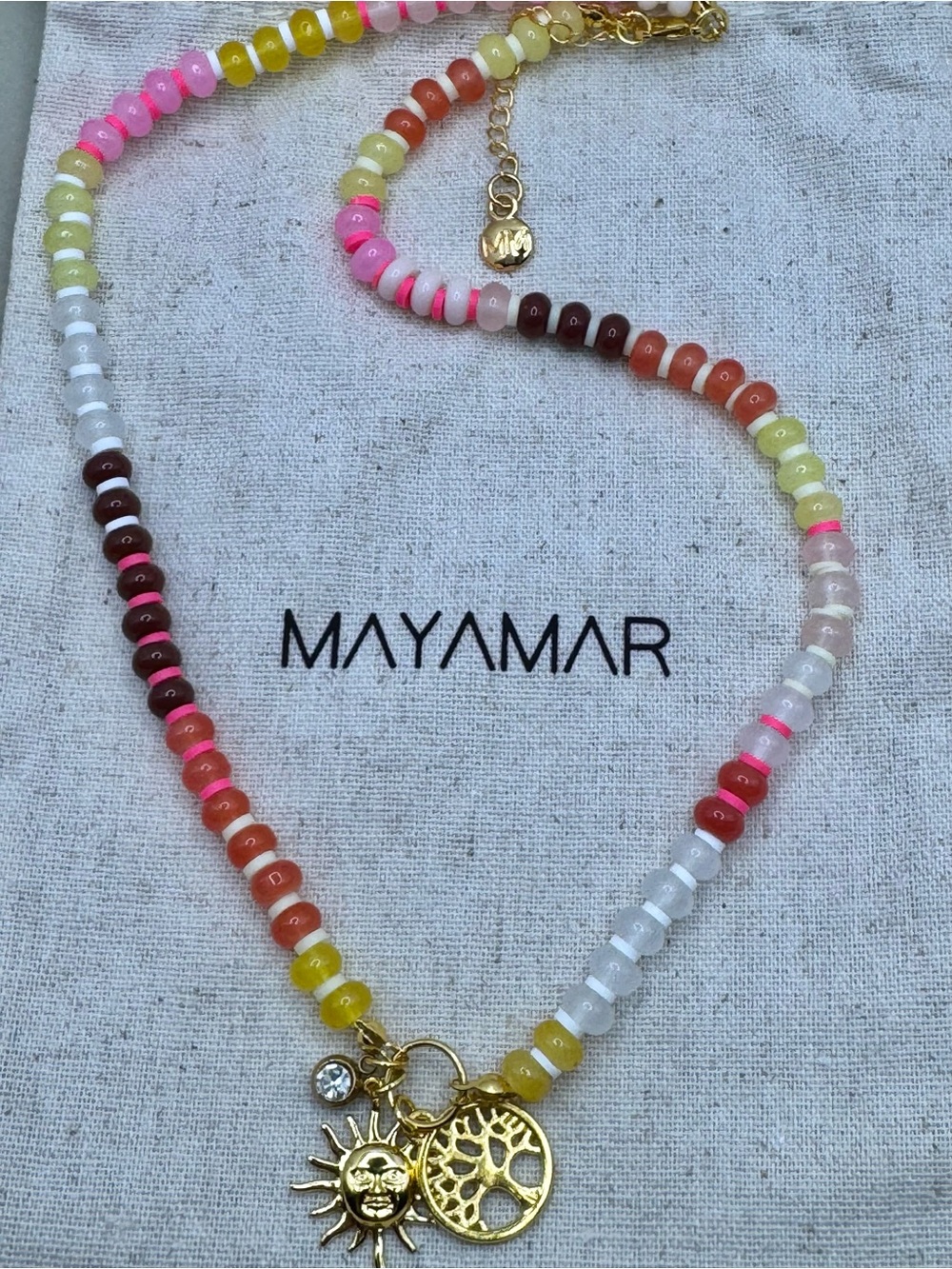 MAYAMAR Beaded Sun & Tree Charm Necklace NEW Multicolor